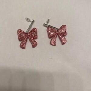 Glittery Clay Pink Bow Earrings